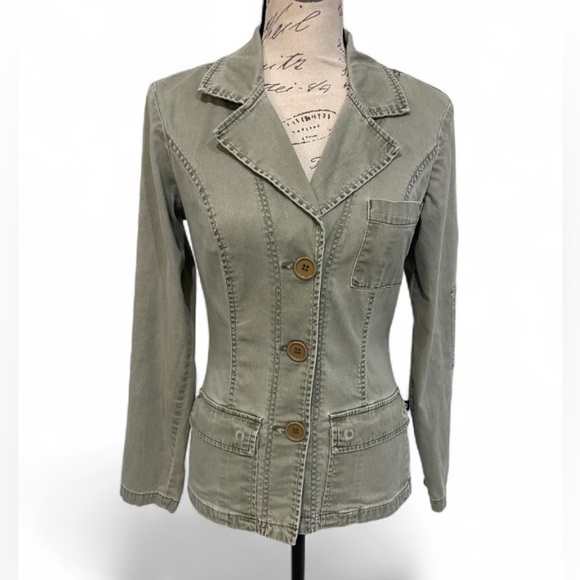 Vintage Y2K Z. Cavaricci Utility Blazer Olive Green Cotton Stretch Jacket Size S - Picture 1 of 8